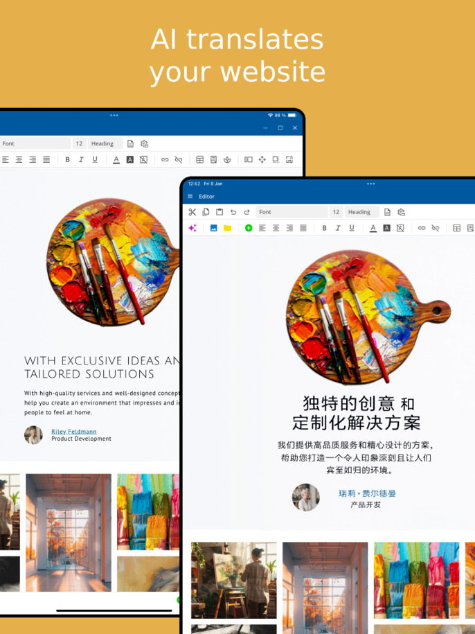 AI translation of the website – Tablet view