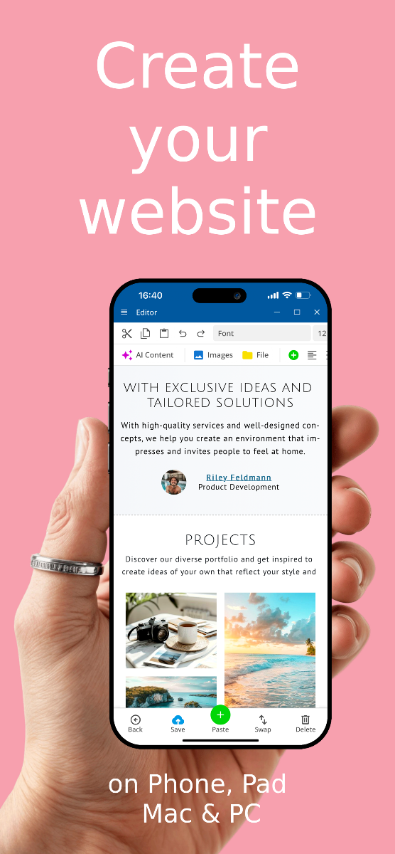 Website Builder App - Create a website via app on iOS and Android – Phone view