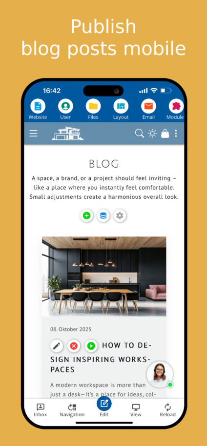 Create and publish blog articles on mobile – App view